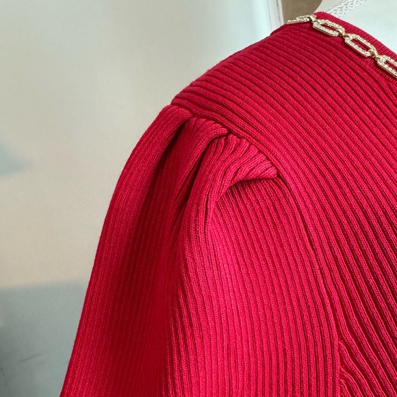 Nanette Lepore Red Ribbed Sweater 3/4 Length Sleeve Scoop Neck Size XLarge - Picture 3 of 5